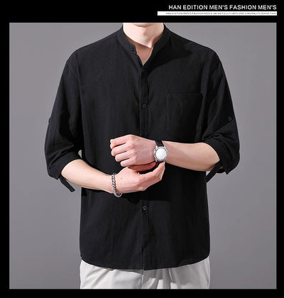 Camisa Hombre Manga Corta Algodón y Lino - Corte Suelto Moderno Talla Grande - Image 29