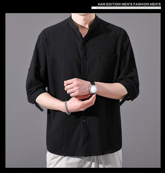 Camisa Hombre Manga Corta Algodón y Lino - Corte Suelto Moderno Talla Grande - Image 29