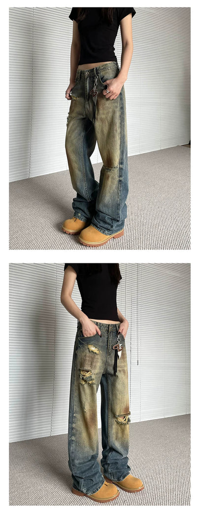 Pantalones Vaqueros Rotos Oversize Rectos de Pierna Ancha - Estilo Urbano Descontracturado - Image 15