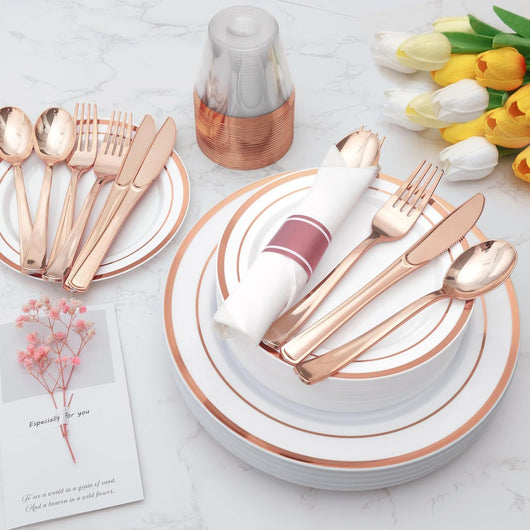 Juego de Vajilla Desechable Premium con Copa, Cubiertos y Plato Calado - Image 25
