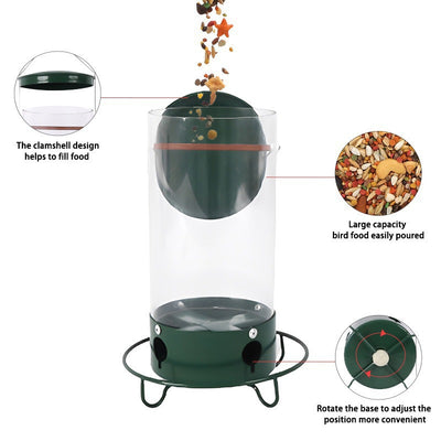 Green and clear tube hanging bird feeder with a metal wire hanger, designed for attracting hummingbirds. - Image 15