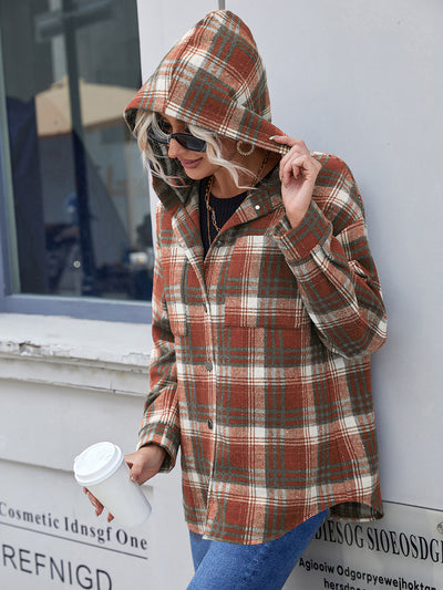 Chaqueta Abierta Casual de Cuadros con Capucha y Manga Larga - Image 12