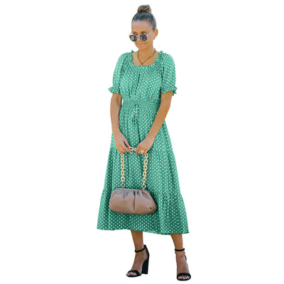 Vestido de Verano Lunares Verde Chifón Europeo - Image 20