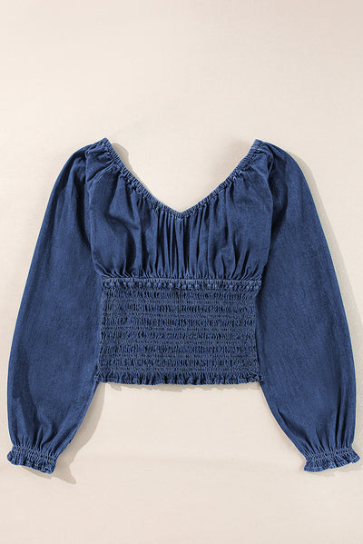 Blusa Denim con Escote en V y Mangas Largas para Mujer - Image 15