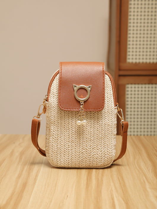 Bolsa para Teléfono de Paja con Perla y Borla Elegante - Image 18