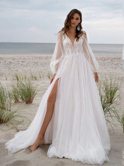 Vestido de Novia Mesh Elegante con Corte Dividido - Diseño Moderno y Sofisticado - Image 10