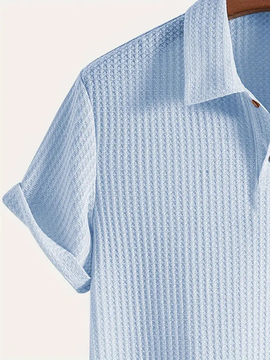 Camisa Casual de Punto Rombo con Solapa - Corte Holgado Manga Corta Hombre - Image 57