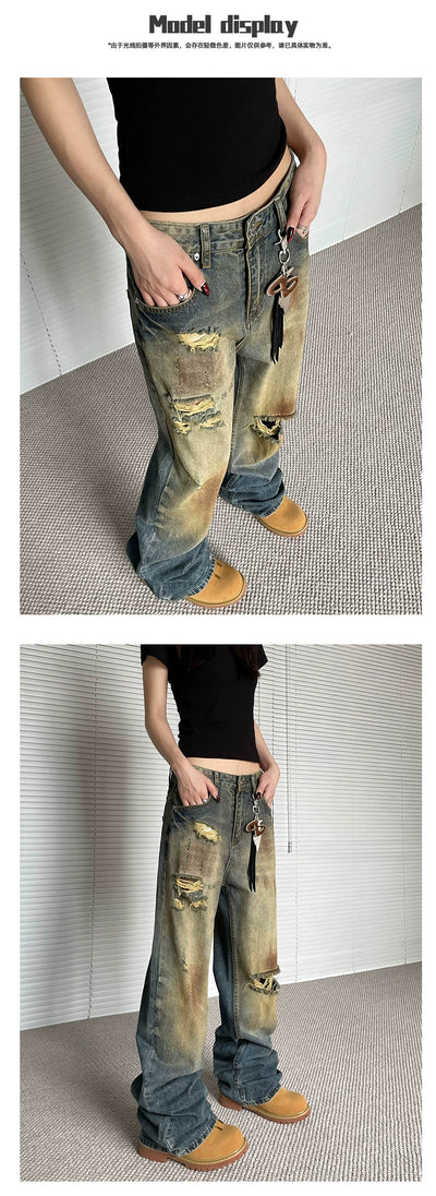 Pantalones Vaqueros Rotos Oversize Rectos de Pierna Ancha - Estilo Urbano Descontracturado - Image 11