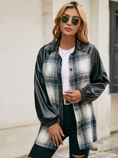 Chaqueta Casual de Cuadros con Paneles Sueltos y Bolsillos Dobles - Image 9