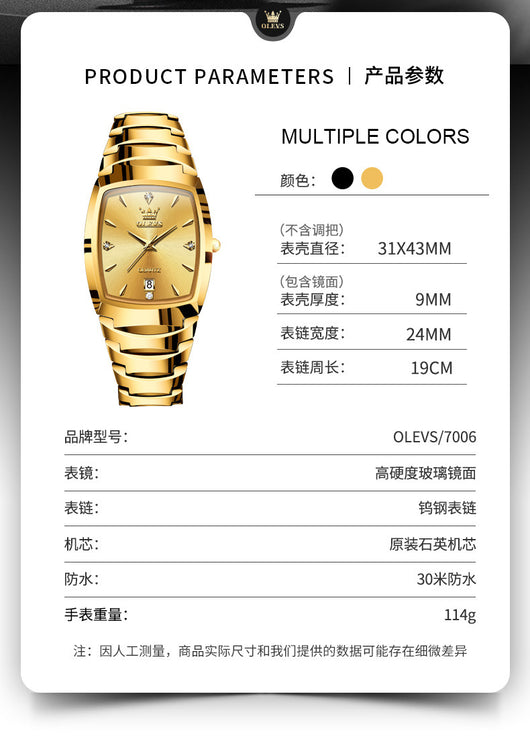 Reloj de Hombre en Acero Tungsteno con Cuarzo y Detalles en Oro - Image 8