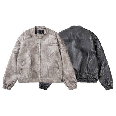 Chaqueta Motociclista de Cuero PU con Efecto Mármol y Cuello Alzado - Image 16
