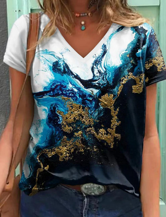 Playera Cuello V Estampado Geométrico Abstracto - Image 27