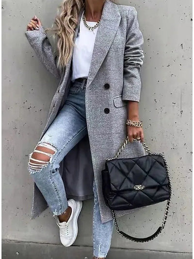 Abrigo de Lana de Largo Medio para Mujer en Color Sólido - Image 18