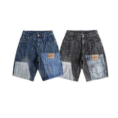 Shorts Camisa de Negocios Patchwork Denim Retro para Hombre - Image 12