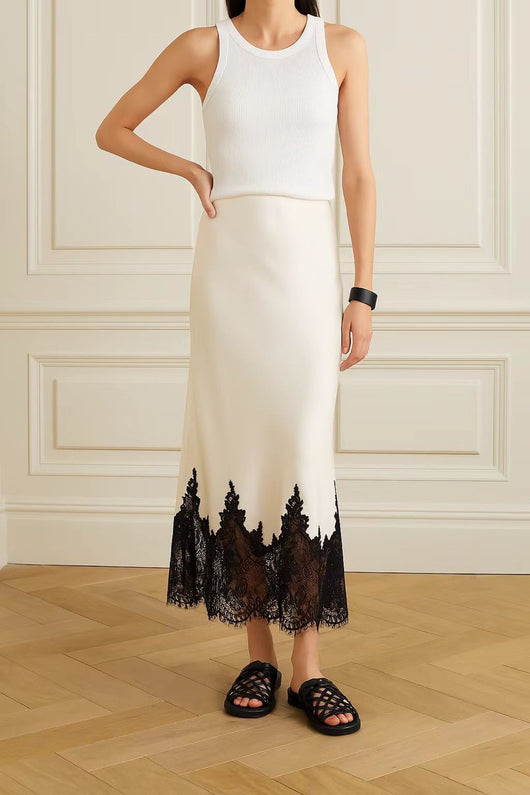 Falda Fishtail de Encaje Satinado Premium con Costura de Cadera - Image 19