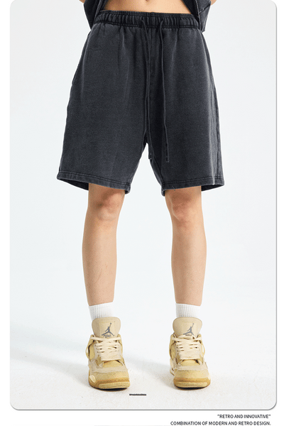 Shorts Deportivos de Algodón Puro Teñidos con Patrón Vintage Lavado - Image 31