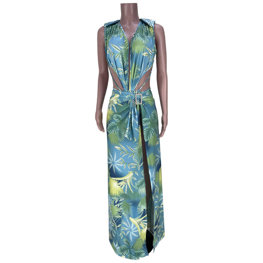 Traje de Baño Dos Piezas con Cardigan Estampado sin Mangas - Image 13