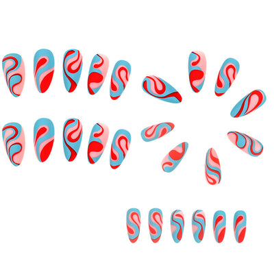 Pegatinas de Uñas Arcoíris Forma Almendra con Líneas Coloridas - Image 11