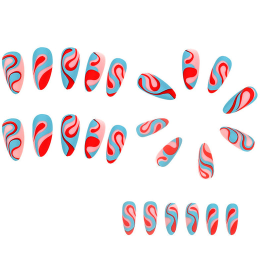 Pegatinas de Uñas Arcoíris Forma Almendra con Líneas Coloridas - Image 11