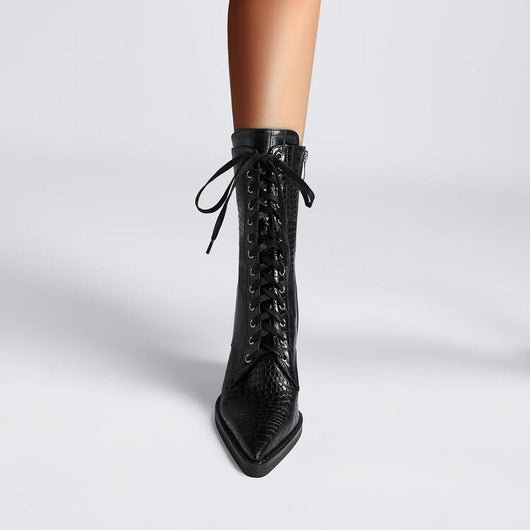 Botas Tacón Grueso Retro con Patrón de Piedra y Cordones - Estilo Fashion - Image 20