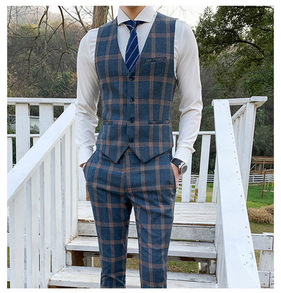Traje Slim Fit 3 Piezas Fusión Coreana y Británica para Hombre - Image 29
