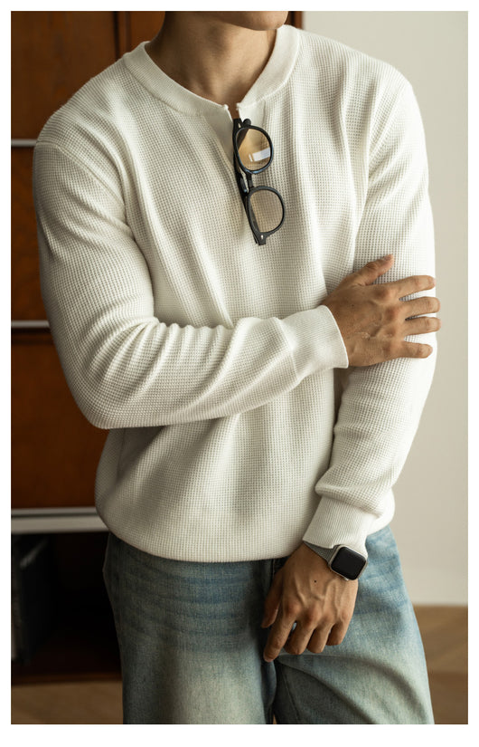 Suéter Henley Casual de Cuello V y Manga Larga para Hombre - Image 39