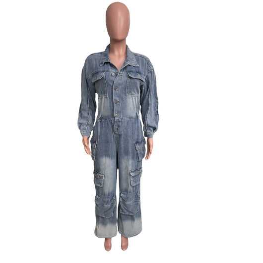 Jumpsuit Denim Overol Lavado Vintage con Múltiples Bolsillos - Image 10