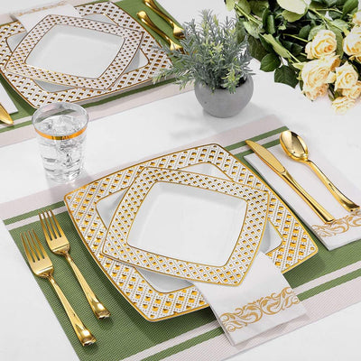 Bandeja Cuadrada de Plástico con Borde Dorado y Detalles Diamantados - Image 14