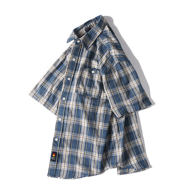 Camisa Retro Japonesa a Cuadros Lavada - Manga Corta Verano - Image 10