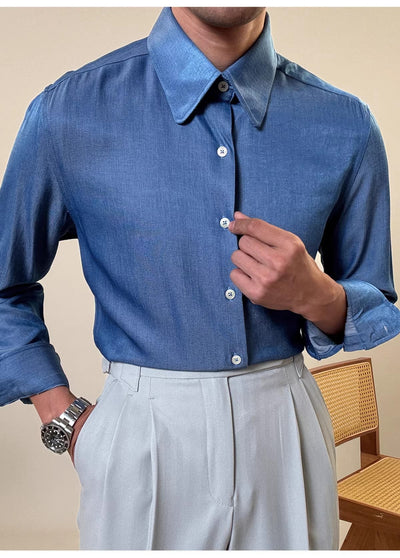 Camisa Casual Business de Manga Larga con Cuello Redondo para Hombre - Image 18