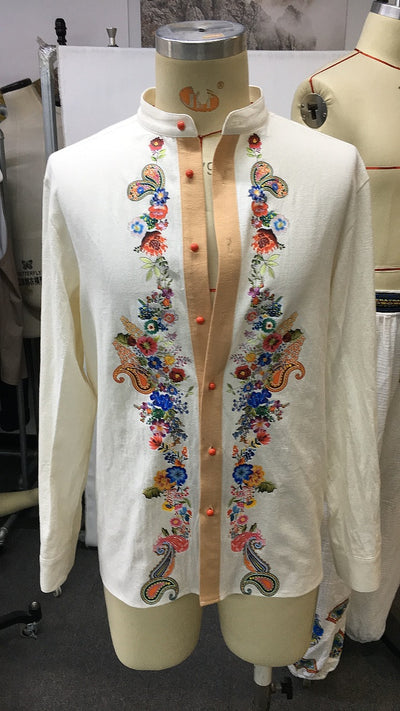 Camisa Casual Retro Hombre Cuello Abierto con Bordados - Image 12