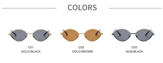 Oval women's sunglasses with dark gray lenses and a gunmetal metal frame, featuring textured temples. - Image 14