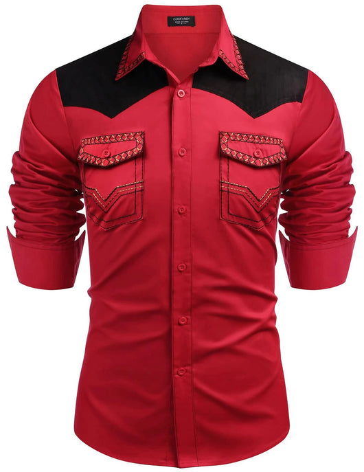 Camisa Vaquera Ajustada de Largo Medio con Combinación de Colores para Hombre - Image 7
