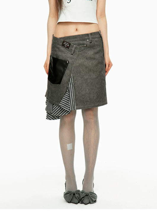 Falda Midi Twill con Flecos y Detalles Combinados - Image 36