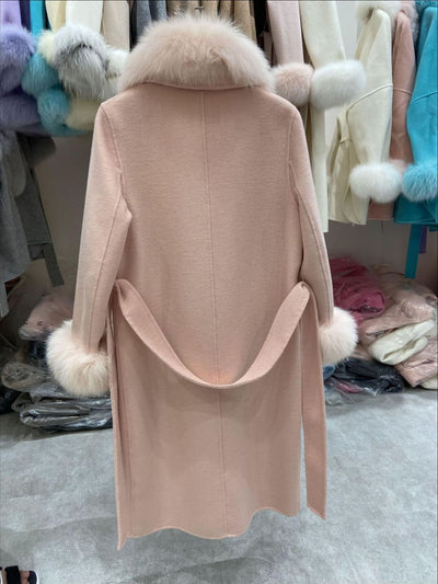 Abrigo Largo de Lana Doble Faz con Cuello de Piel de Zorro para Mujer - Image 10