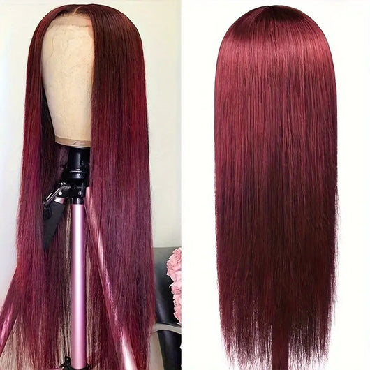 Peluca Roja Vino Cabello Liso Frente de Encaje - Image 11