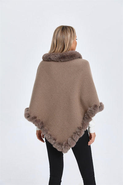 Poncho Tipo Capa de Punto Grueso con Cuello de Pelaje - Image 34