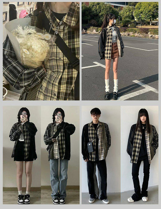 Camisa Casual de Cuadros Retro Americana con Costuras Reforzadas para Hombre - Image 11