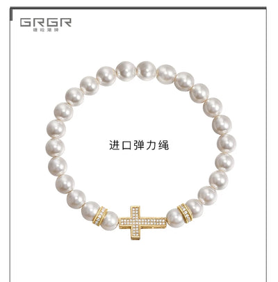 Pulsera de Cruz con Perlas para Mujer - Diseño Versátil - Image 9
