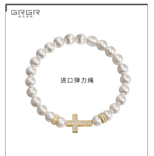 Pulsera de Cruz con Perlas para Mujer - Diseño Versátil - Image 9