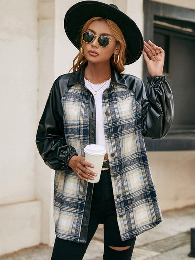 Chaqueta Casual de Cuadros con Paneles Sueltos y Bolsillos Dobles - Image 10