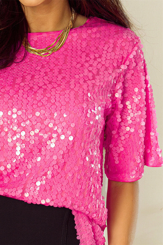 Blusa Brillante con Lentejuelas Cuello Redondo Manga Corta - Image 20