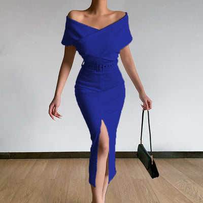 Falda Elegante con Hombro Descubierto y Abertura Lateral - Image 33