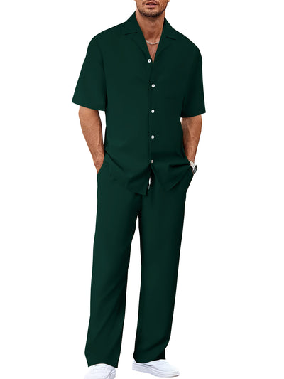 Conjunto de Traje Casual para Hombre: Camisa de Solapa con Botones y Pantalón Recto - Image 38