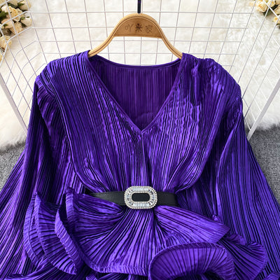 Blusa Suelta con Cuello V, Mangas Largas y Volantes en Bajo - Image 55