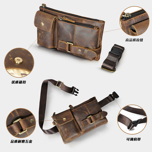 Bolsa de Pecho de Cuero Curtido al Vegetal para Hombre - Estilo Viajero - Image 14