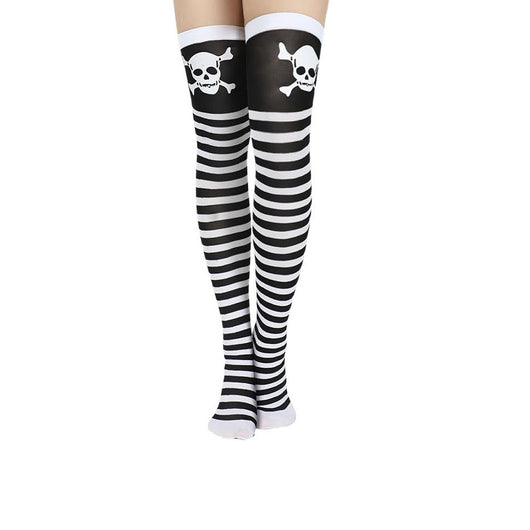 Medias Largas Hasta la Rodilla con Estampado Halloween - Telaraña, Murciélagos, Calaveras y Castillo - Image 49