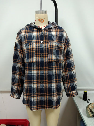Chaqueta Abierta Casual de Cuadros con Capucha y Manga Larga - Image 23
