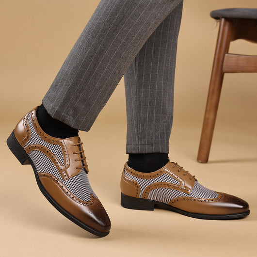 Zapatos Casuales de Cuero con Patrón Pata de Gallo para Hombre - Image 18
