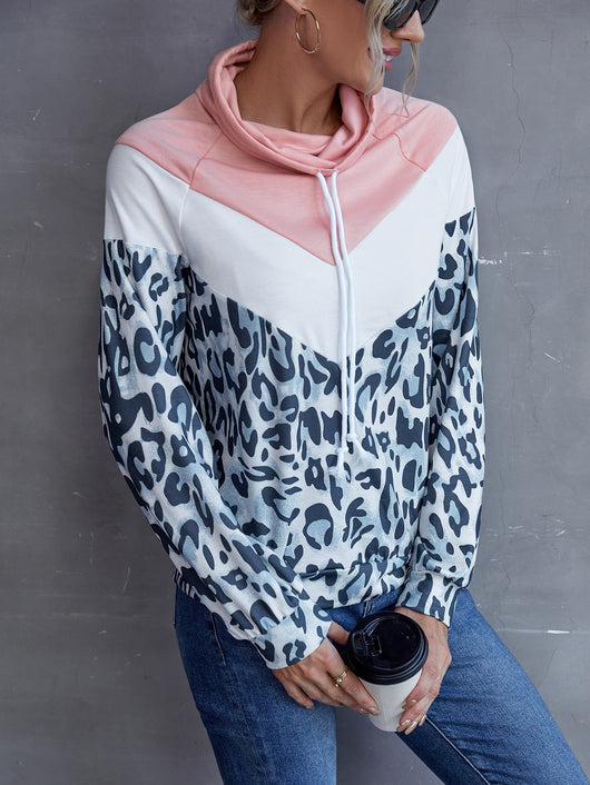 Sudadera con Capucha Patchwork Estampado Leopardo y Contraste de Colores para Mujer - Image 8